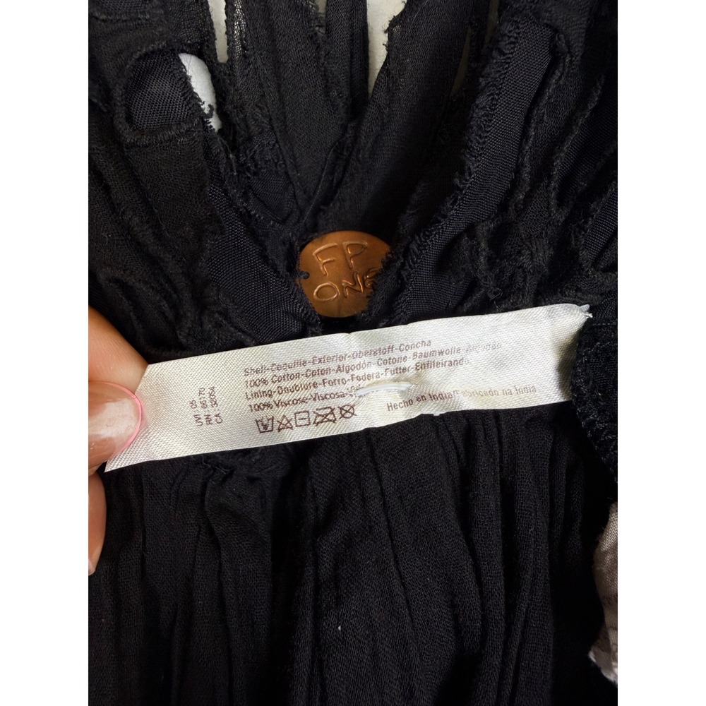 Free People Bella Note Black Eyelet Embroidered Gauze V-Neck Babydoll MiniDress - Picture 7 of 9